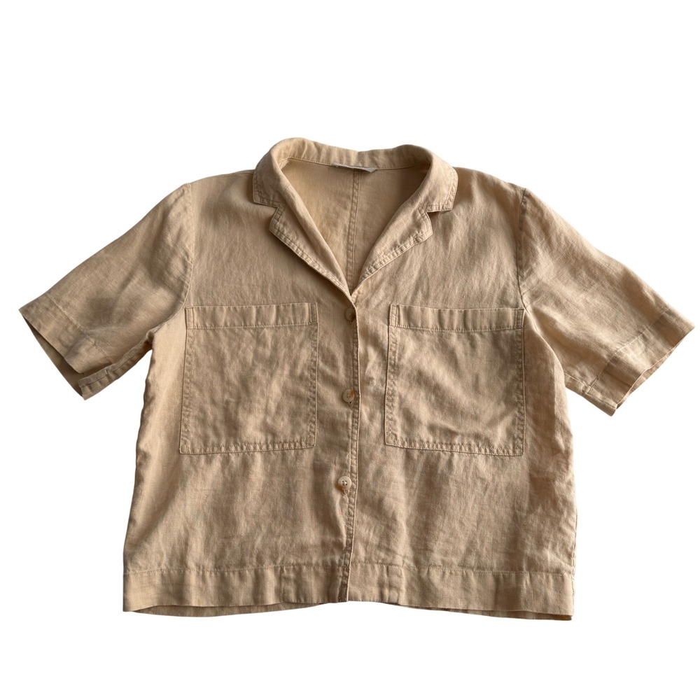 Everlane 100% Linen The Workwear Beige Cream Boxy Button Down Camp Shirt Small